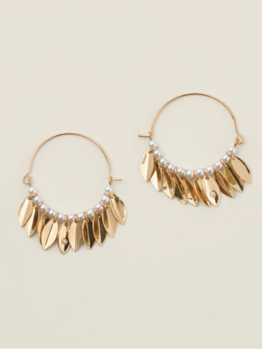 Goldtone Petal Earrings with Pearl Accents